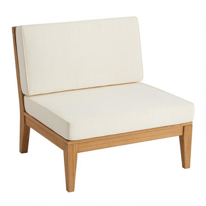 Linon Home Decor - Fontana Outdoor Armless Chair, Natural/Antique White Cushion - ODCP561TK01U