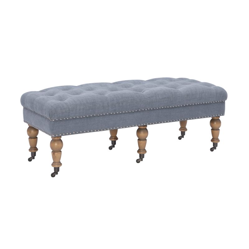 Linon Home Decor - Isabelle Washed Blue Linen 50 Inches Bench - 368253BLU01U