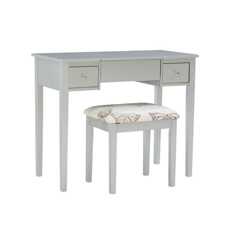 Linon Home Decor - Silver Butterfly Vanity And Stool - 98135SIL01