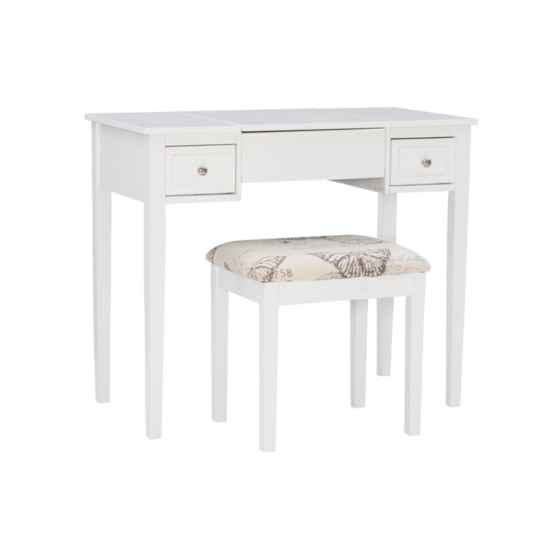 Linon Home Decor - White Butterfly Vanity And Stool - 98135WHTX-01-KD-U