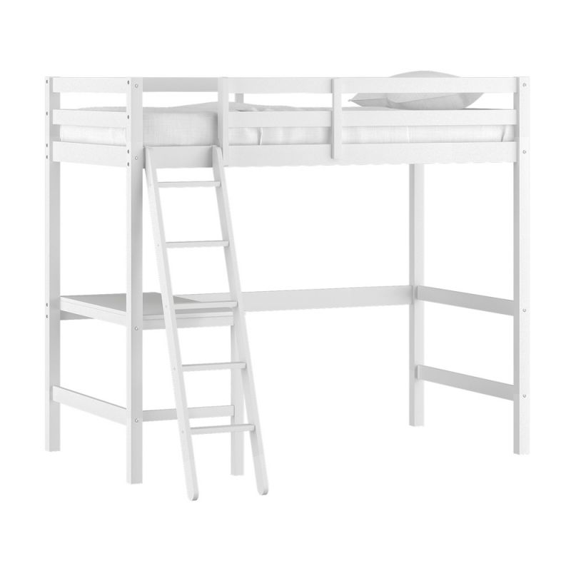 Living Essentials by Hillsdale - Campbell Wood Twin Loft Bunk Bed with Study Desk, White - 2729-321