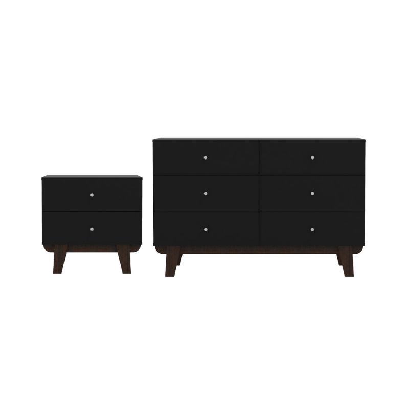 Living Essentials by Hillsdale - Kincaid Wood 6 Drawer Dresser and 2 Drawer Nightstand, Matte Black - 2735DSNGB
