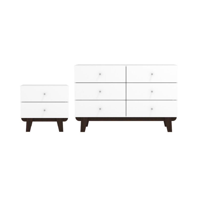 Living Essentials by Hillsdale - Kincaid Wood 6 Drawer Dresser and 2 Drawer Nightstand, Matte White - 2735DSNG