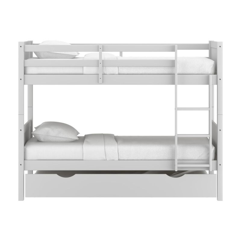 Living Essentials by Hillsdale - Rae Wood Twin Over Twin Bunk Bed with Trundle, White - 7196TTBNTR