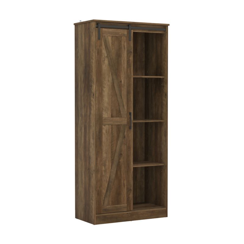 Living Essentials by Hillsdale - Shelton Wood Kitchen Pantry with 1 Sliding Barn Door, Knotty Oak - 5397-890