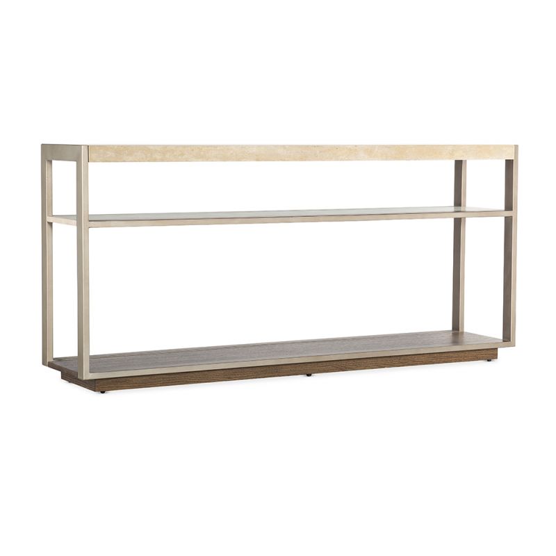 M Furnishings - Hammon Travertine/Metal Square Console Table - M11-80151-00