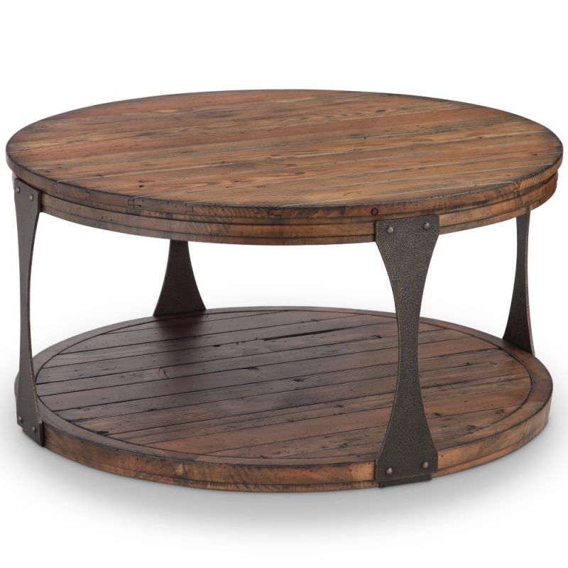 Magnussen - Montgomery Industrial Reclaimed Wood Round Coffee Table with Casters in Bourbon finish - T4112-45