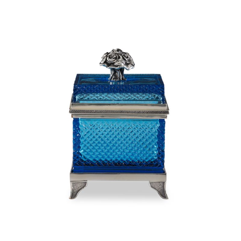 Maitland Smith - Blue Carved Crystal Box - 8355-11