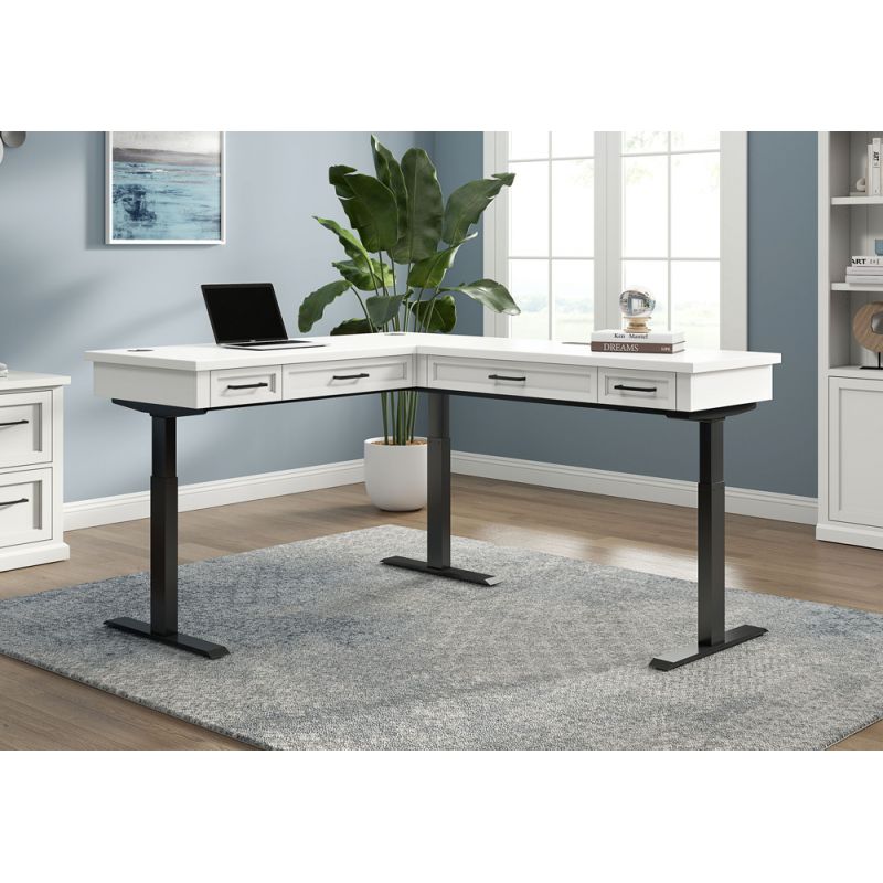 Martin Furniture - Abby - Modern Electric Sit/Stand L-Desk and Return, Wood Adjustable Office Corner Desk and Return, White - IMAY387TR-KIT