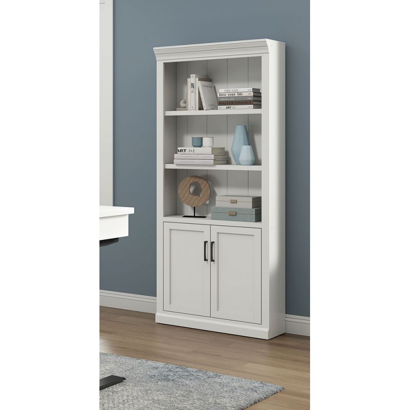 Martin Furniture - Abby - Modern Wood Lower Doors Bookcase, Fully Assembled, White  - IMAY3278D