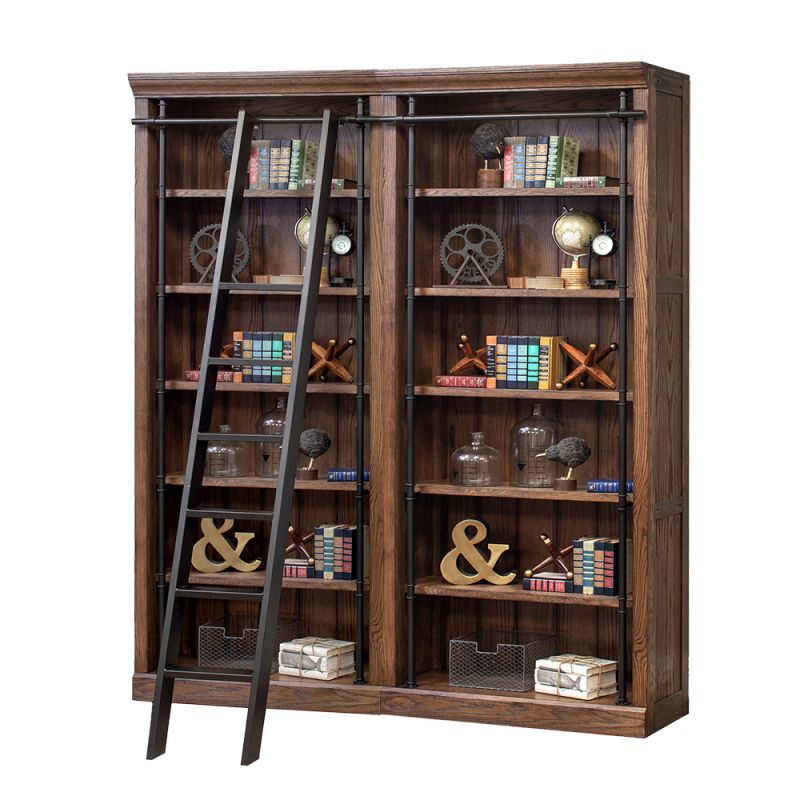 Martin Furniture - Avondale 8' Tall Bookcase Wall With Ladder Set, Brown - AE4094402KIT2