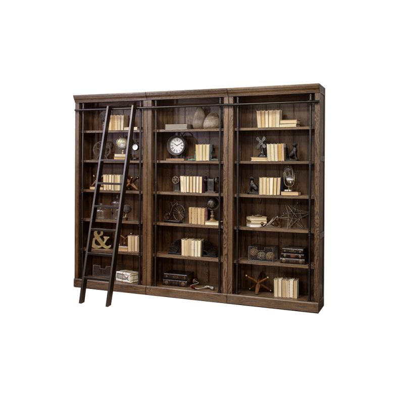 Martin Furniture - Avondale 8' Tall Bookcase Wall With Ladder Set, Brown - AE4094402KIT3