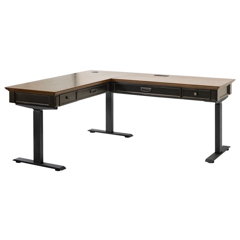Martin Furniture - Hartford Electric Sit/Stand L-Desk and Return, Height Adustable Table, Wood Adjustable Office Corner Desk and Return, Black - IMHF387TR-KIT