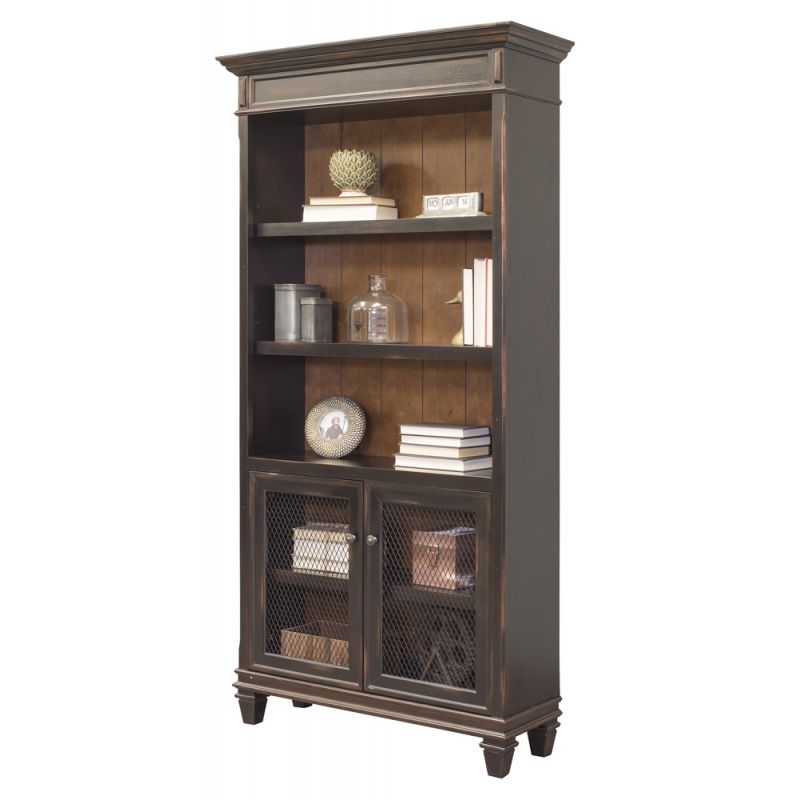 Martin Furniture - Hartford Wood Bookcase With Doors, Black - IMHF4078D