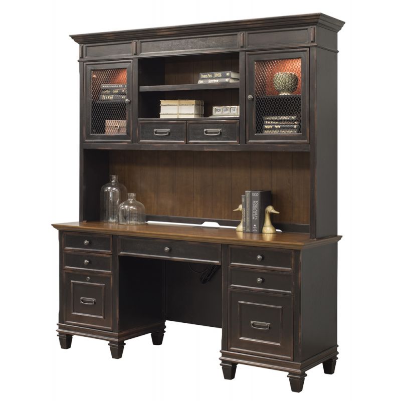 Martin Furniture - Hartford Wood Credenza and Hutch with Wire Mesh Doors, Black - IMHF689_682