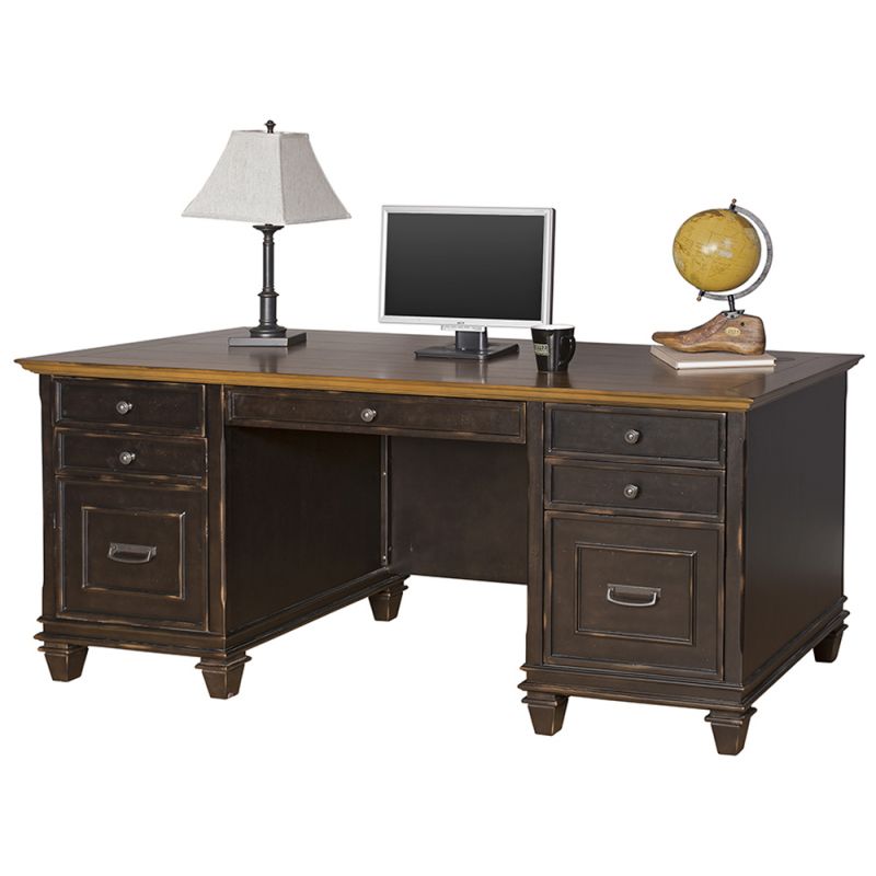 Martin Furniture - Hartford Wood Double Pedestal Desk, Black - IMHF680