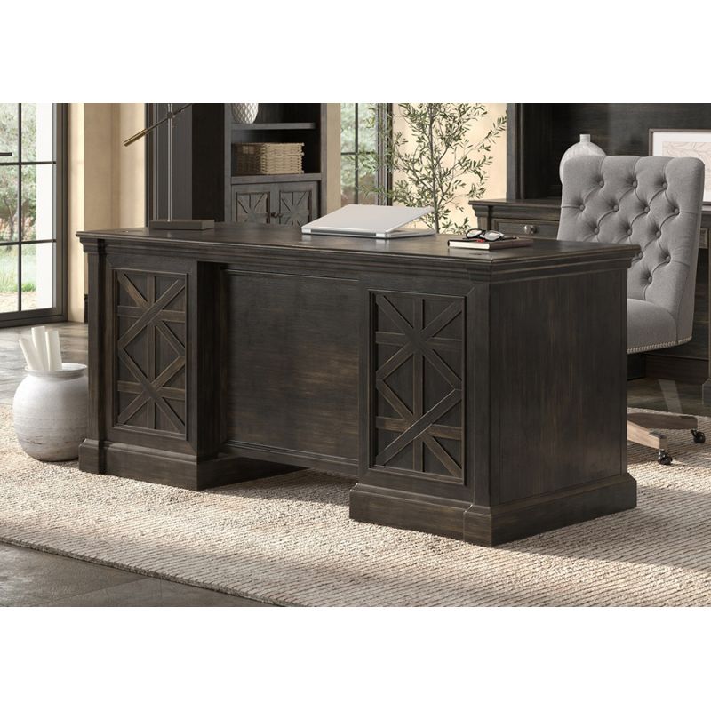 Martin Furniture - Kingston - Traditional Wood Double Pedestal Executive Desk, Writing Table, Office Desk, Fully Assembled, Dark Brown - IMKN680