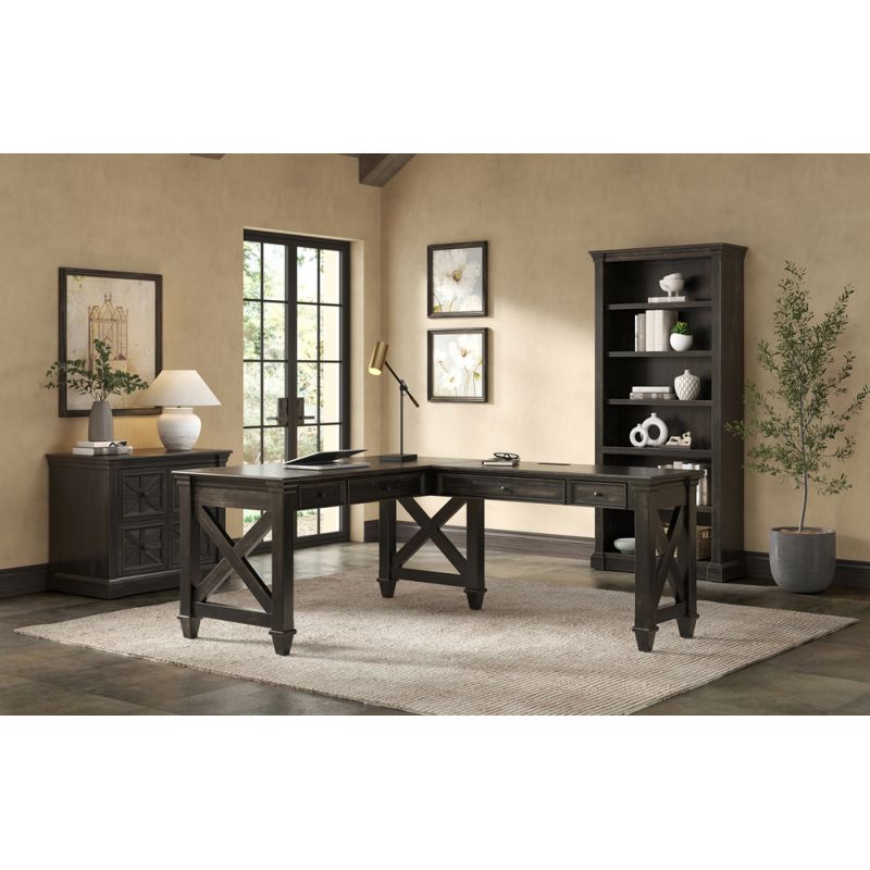 Martin Furniture - Kingston - Traditional Wood Open L-Desk & Return, Writing Table, Office Desk, Dark Brown - IMKN386R-KIT