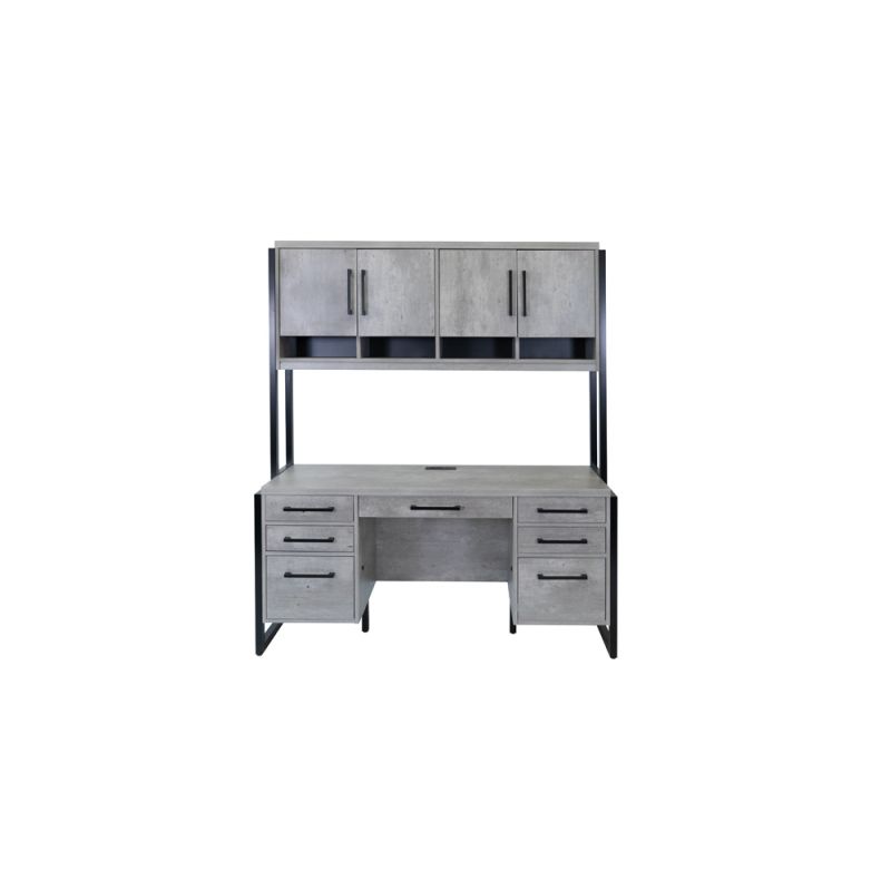 Martin Furniture - Mason - Modern Wood Laminate Double Pedestal Executive Desk with Hutch, Concrete Gray - MNC680_IMMN682C