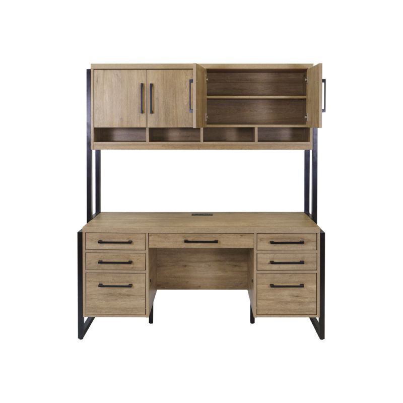 Martin Furniture - Mason - Modern Wood Laminate Double Pedestal Executive Desk with Hutch, Light Brown - MNM680_IMMN682M