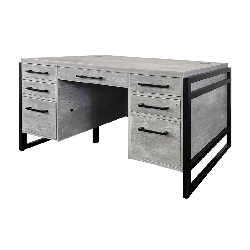 Martin Furniture - Mason - Modern Wood Laminate Double Pedestal Executive Desk, Writing Table, Office Desk With Drawers, Concrete Gray - IMMN680C
