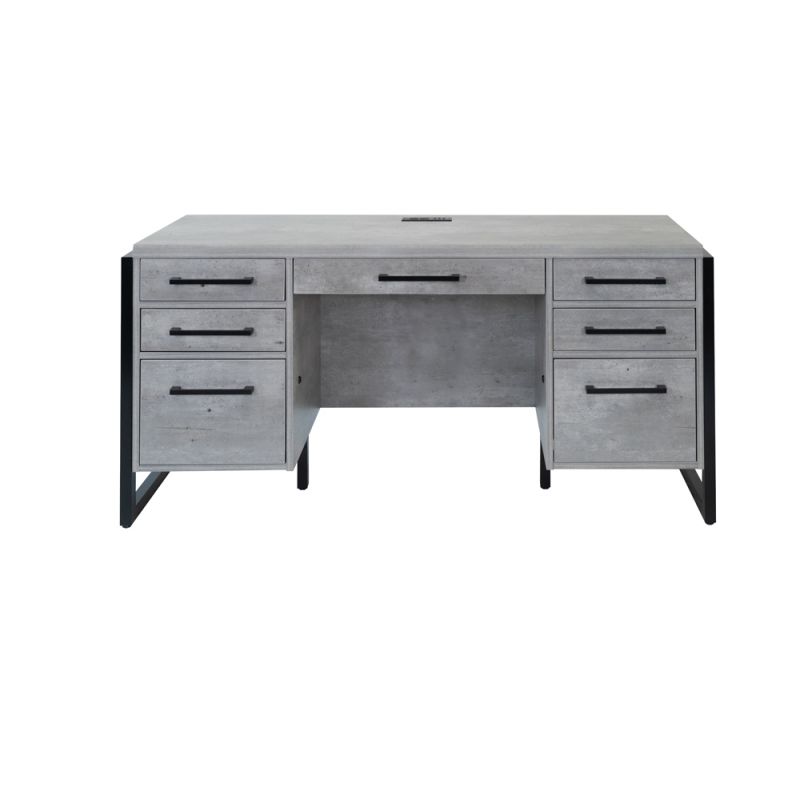 Martin Furniture - Mason - Modern Wood Laminate Office Desk, Office Table, Credenza With Drawers, Fully Assembled, Concrete Gray - IMMN689C