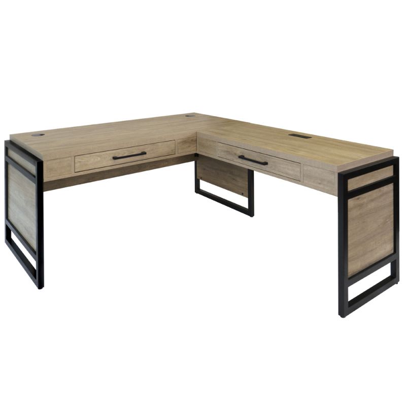 Martin Furniture - Mason - Modern Wood Laminate Open L - Desk & Return, Writing Table, L - shaped Office Desk With Drawers, Light Brown - IMMN386RM-KIT