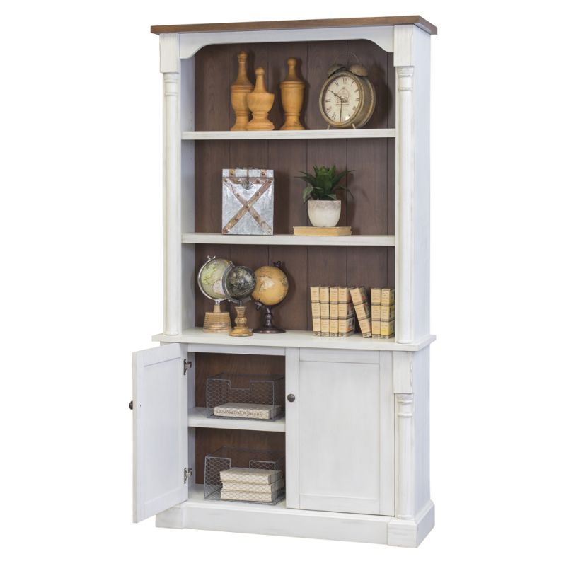 Martin Furniture - Durham Rustic Wood Bookcase With Doors, White - IMDU4278D