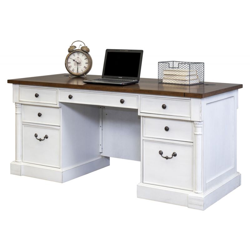 Martin Furniture - Durham Rustic Wood Double Pedestal Executive Desk, White - IMDU680