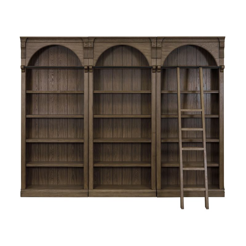Martin Furniture - Stratton - Traditional 8' Tall Bookcase Wall With Ladder, Storage Organizer, Display Shelf Unit for Office, Living Room, Brown - IMST4094KIT3