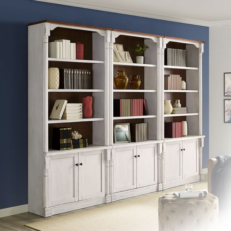 Martin Furniture - Durham Three Rustic 8' Wood Bookcases With Doors Set, White - IMDU4294D-Kit3