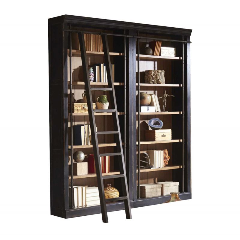 Martin Furniture  -  Toulouse 8' Tall Bookcase Wall With Ladder Set, Black  - TE4094402KIT2