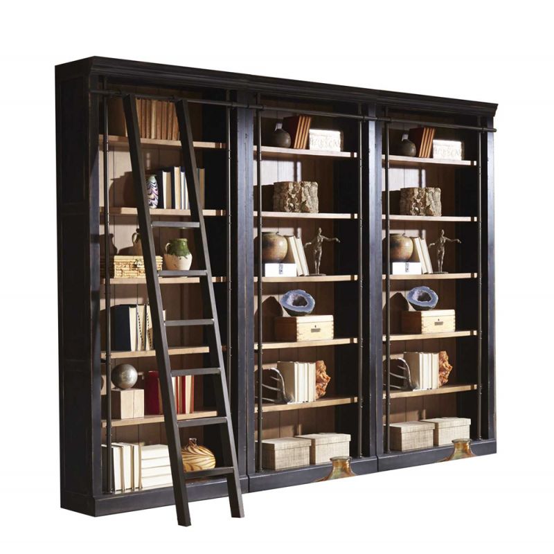 Martin Furniture  -  Toulouse 8' Tall Bookcase Wall With Ladder Set, Black  - TE4094402KIT3