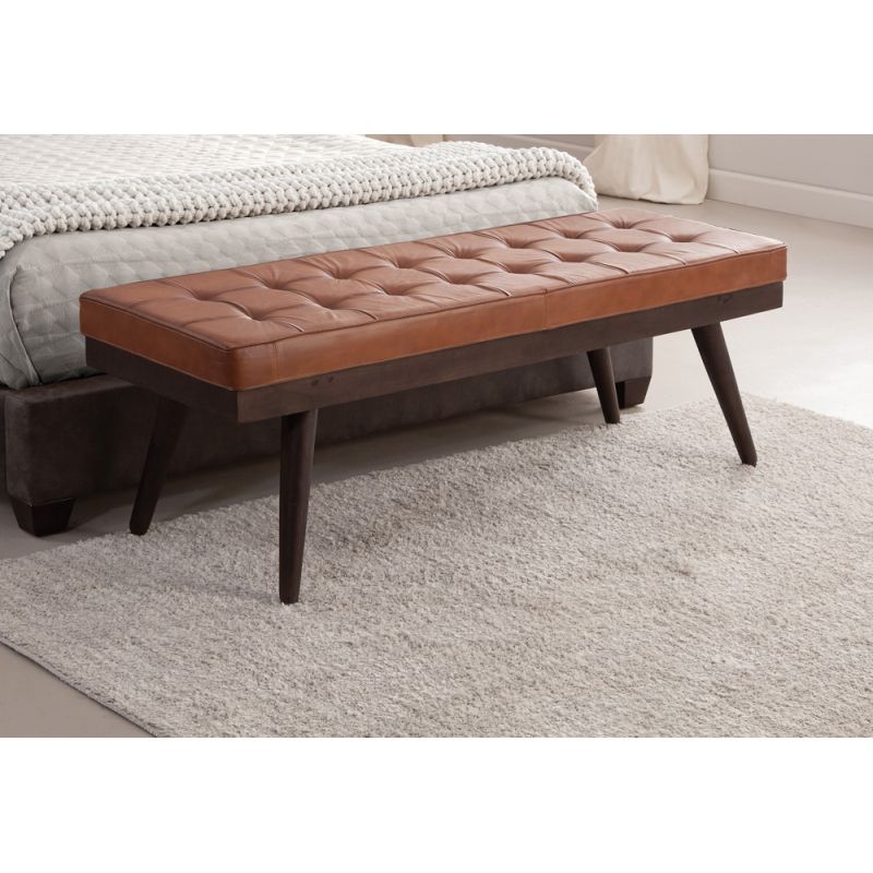 Martin Svensson Home - Anson Brown Genuine Leather and Wood Accent Bench - 3711468