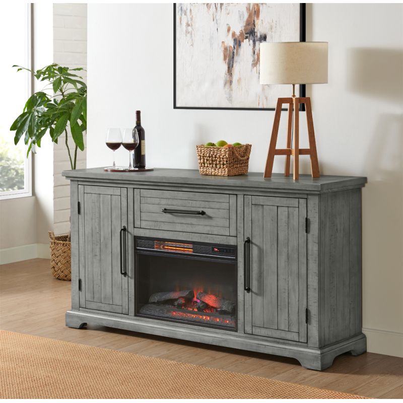 Martin Svensson Home -  Beach House Server with Electric Fireplace in Dove Grey - 5603936F