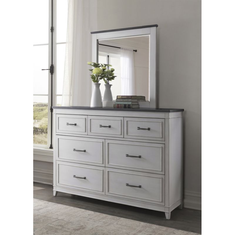 Martin Svensson Home -  Del Mar 7 Drawer Dresser with Mirror, White with Grey Top - 68029G