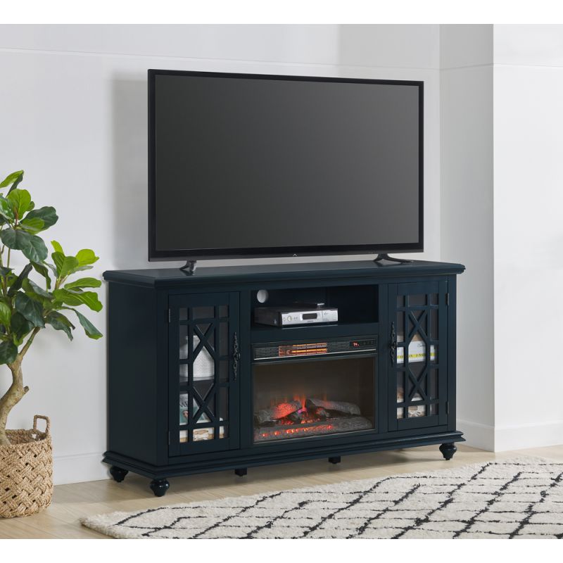 Martin Svensson Home -  Elegant 2 Door TV Stand with Fireplace, Catalina Blue - 910195F