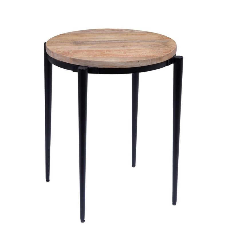Martin Svensson Home - Florence 22'' Solid Wood and Metal Round End Table in Light Mango and Black - 8706312