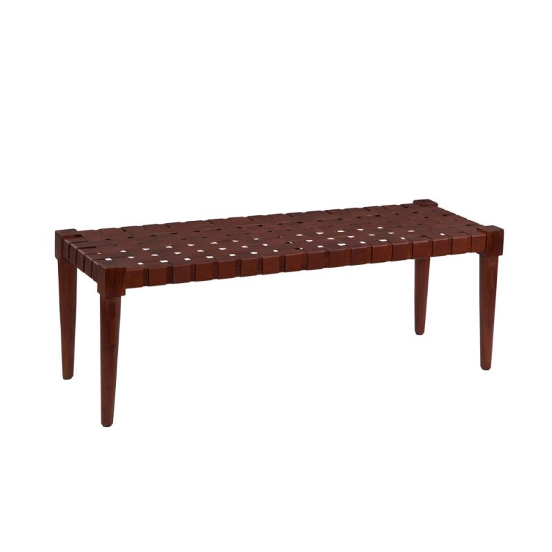 Martin Svensson Home - Harness Cognac Brown Woven Genuine Leather and Wood Accent Bench - 3711035