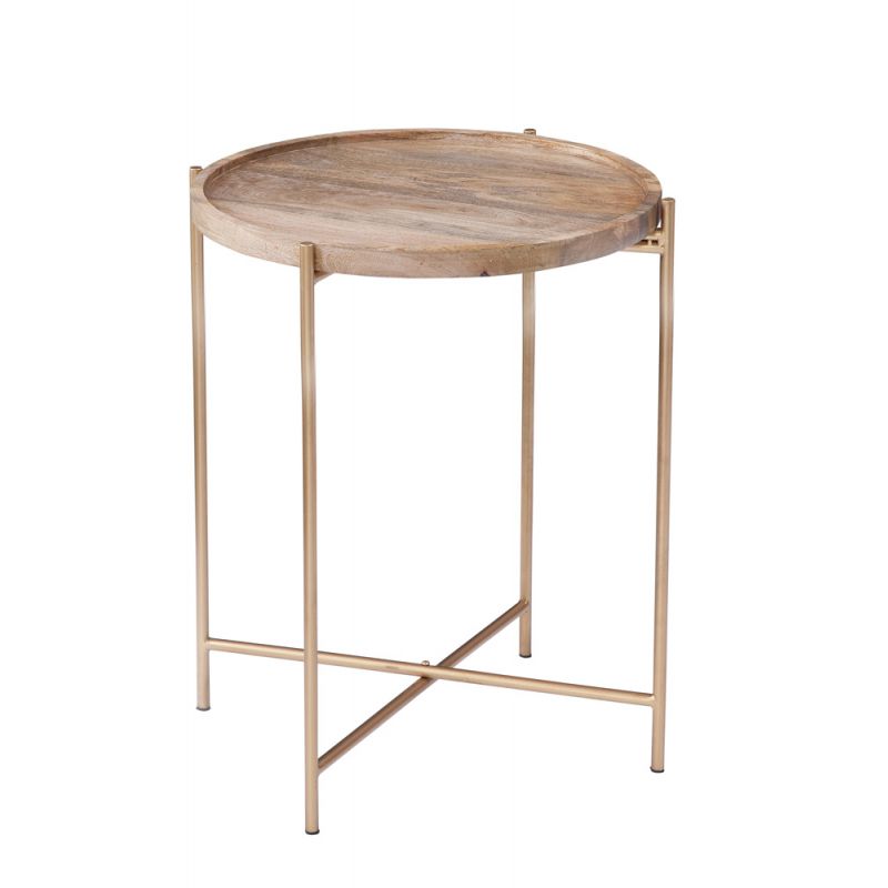 Martin Svensson Home - Hemingway 19'' Solid Wood and Metal Round Tray Top End Table in Natural Mango and Gold  - 8710137