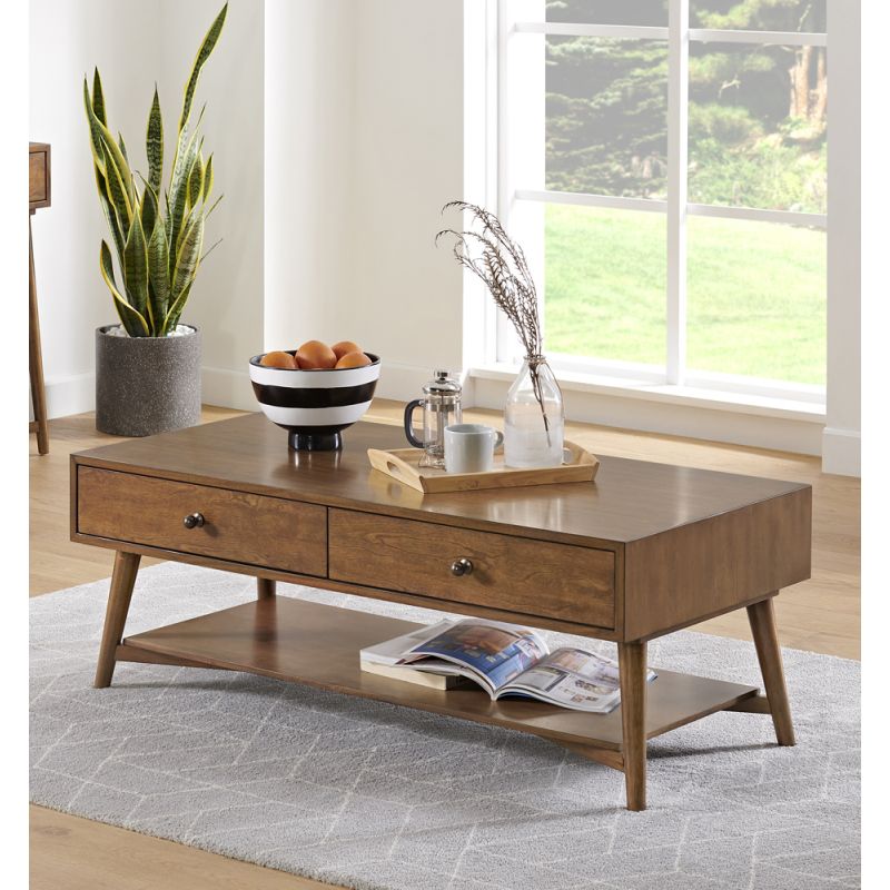 Martin Svensson Home- Mid Century Modern 2 Drawer Coffee Table, Cinnamon -830424