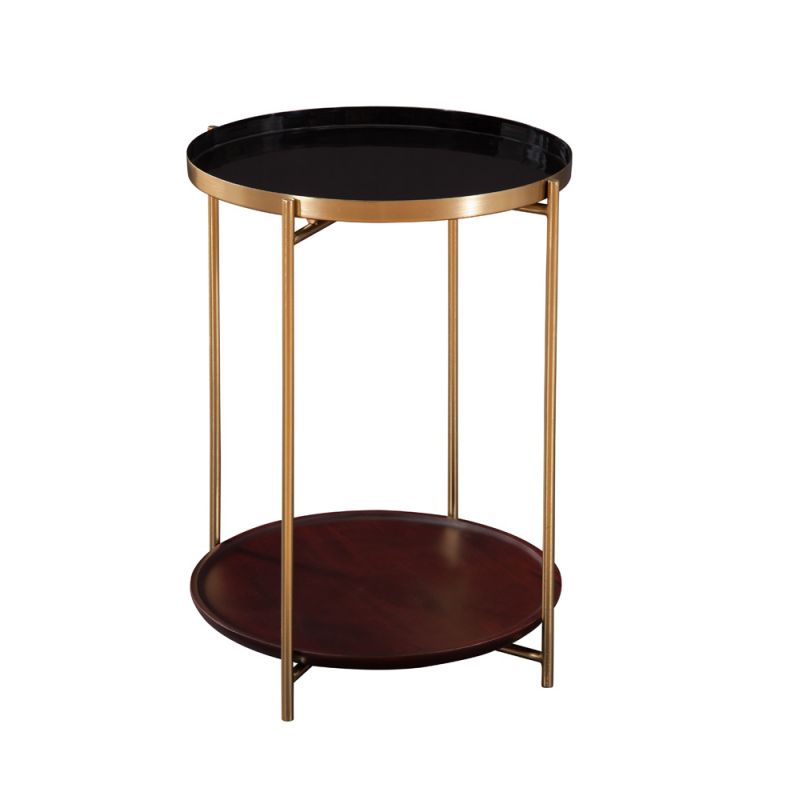 Martin Svensson Home - Stevie 16'' Enameled Round Metal and Wood End Table in Black, Cherry, and Bronze - 8702131