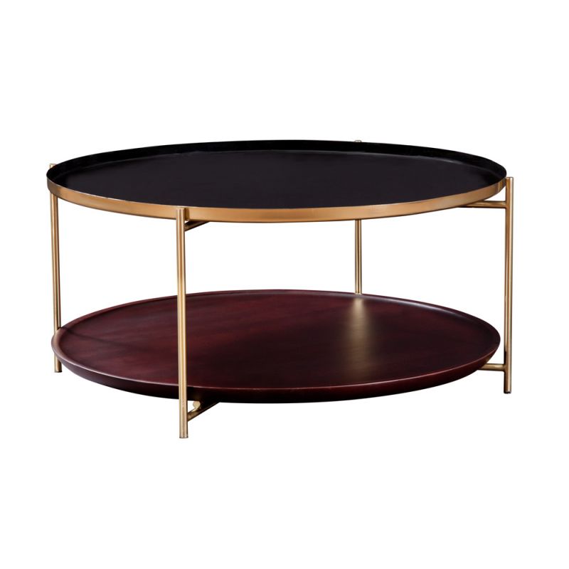 Martin Svensson Home - Stevie 36'' Enameled Round Metal and Wood Coffee Table in Black, Cherry, and Bronze - 8702121