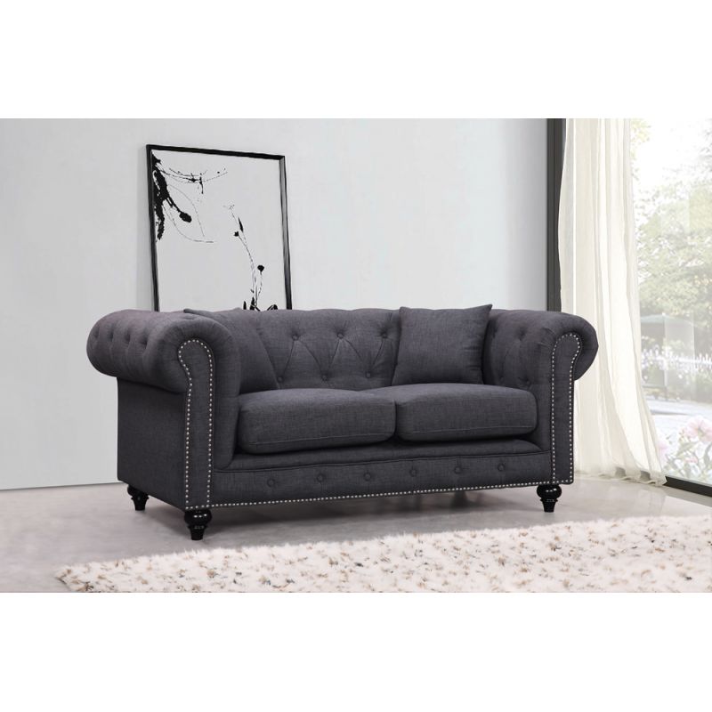 Meridian Furniture - Chesterfield Grey Linen Loveseat - 662GRY-L