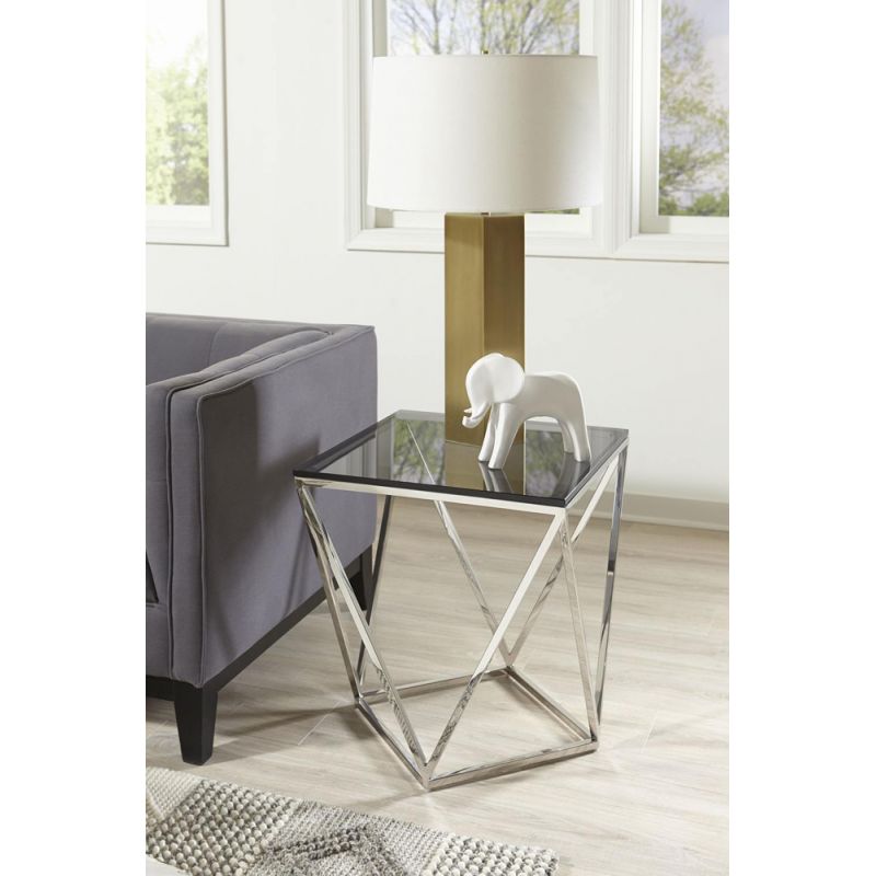 Modus Furniture - Aria Smoked Glass and Polished Stainless Steel End Table - 4VG522