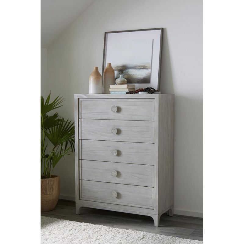 Modus Furniture - Boho Chic Five-Drawer Chest in Washed White - 1JQ984