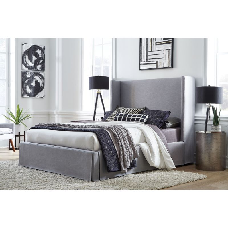 Modus Furniture - Cresta California King-Size Upholstered Skirted Storage Panel Bed in Fog - CBA9J62_CLOSEOUT