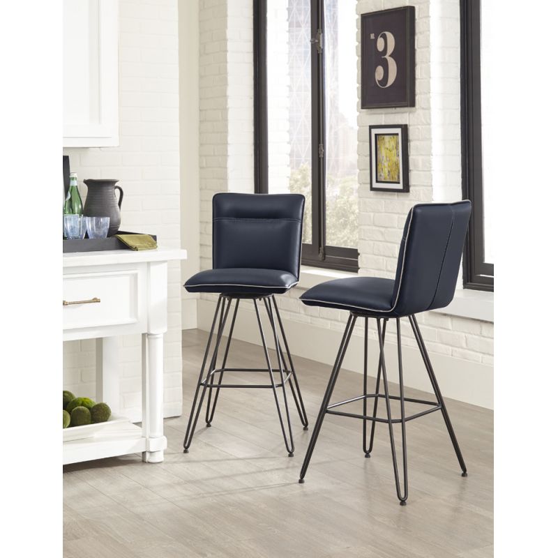 Modus Furniture - Demi Hairpin Leg Swivel Bar Stool in Cobalt (Set of 2) - 9LE868D