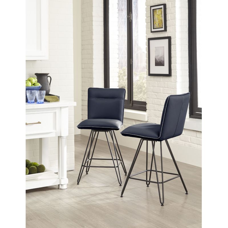 Modus Furniture - Demi Hairpin Leg Swivel Counter Stool in Cobalt (Set of 2) - 9LE870D