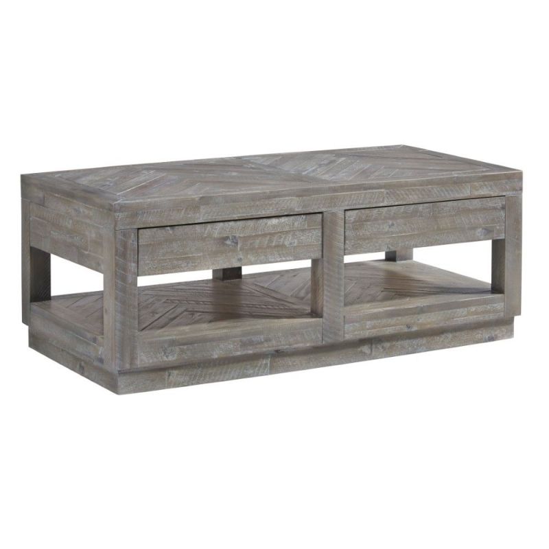 Modus Furniture - Herringbone Solid Wood Two Drawer Coffee Table in Rustic Latte - 5QS321